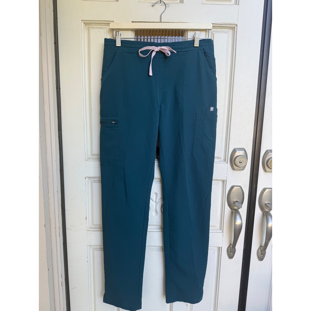 Figs Caribbean blue Teal Scrub Pants with Pink Drawstring